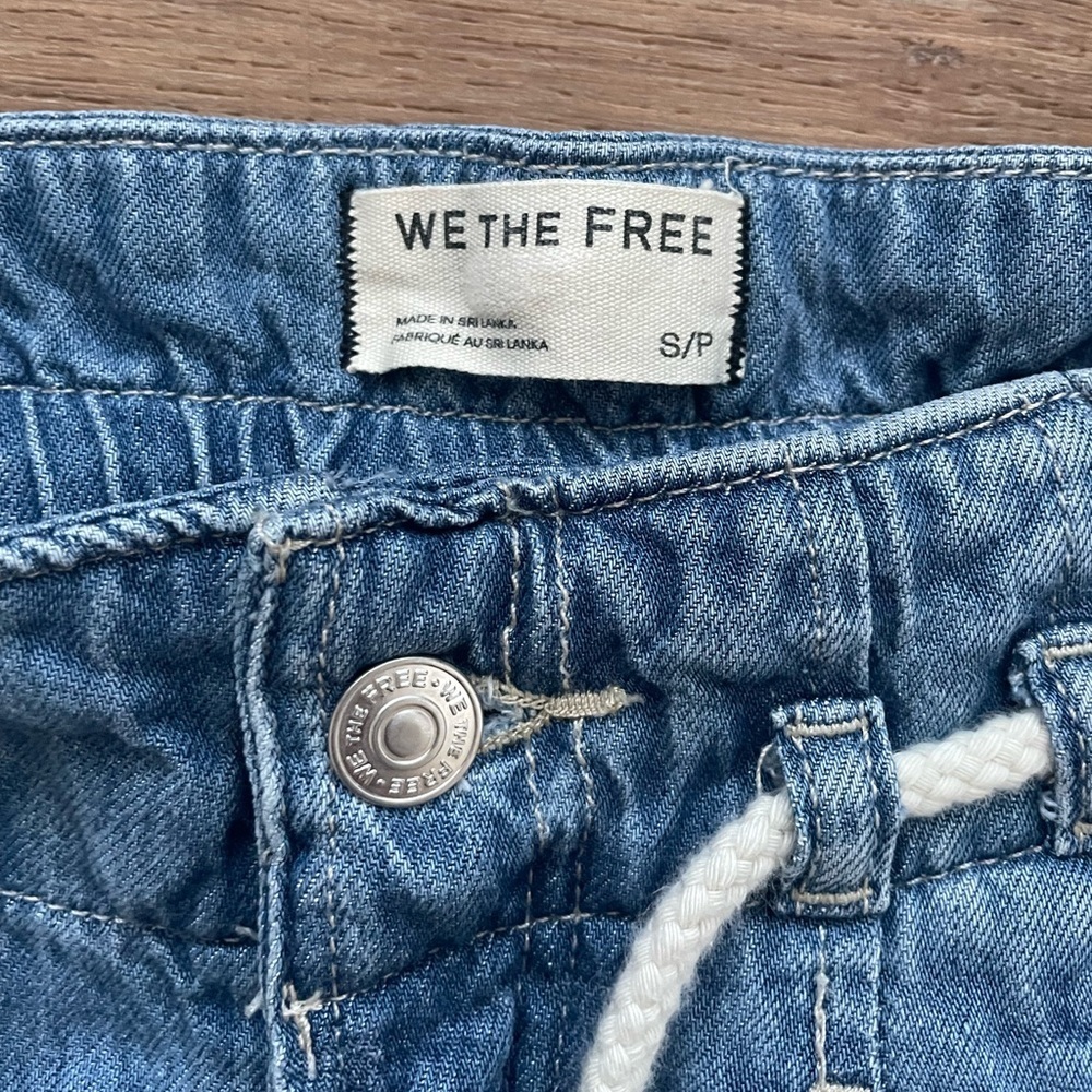 We The Free by Free People boho Denim Wide Leg Pants Rope Drawstring S - Picture 5 of 8